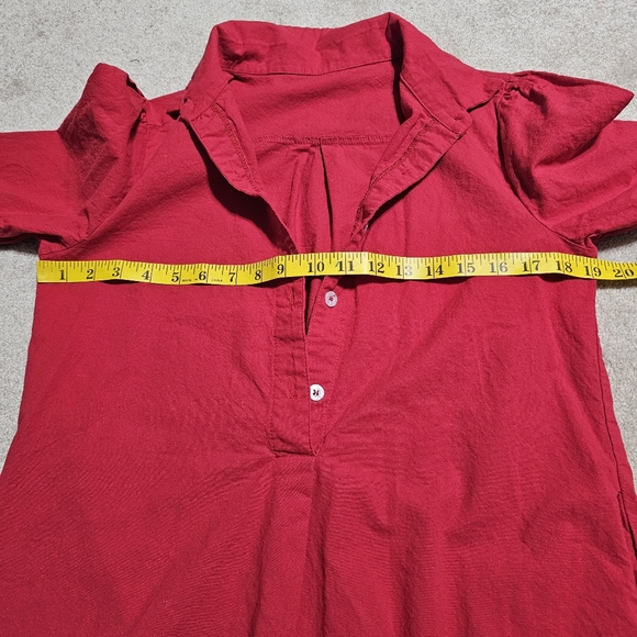 Red Cotton Ruffle Hem Button-Up Dress - Picture 7 of 8